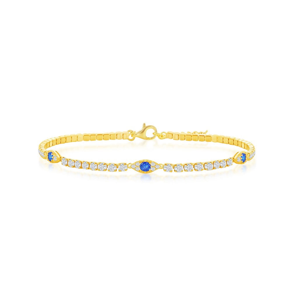 Evil-Eye Simulated Diamond CZ 7.5” Tennis Bracelet |Gold Plated Sterling Silver Jewelry for Women or Teens
