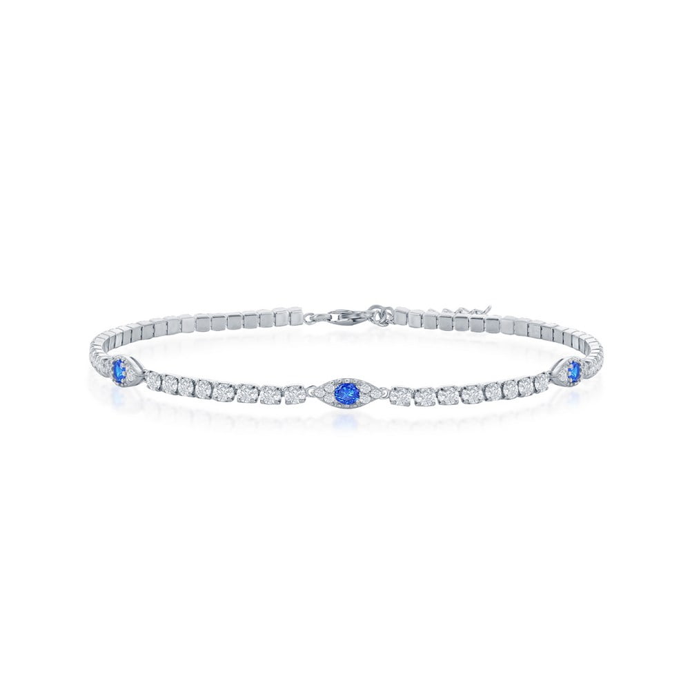 Evil-Eye Simulated Diamond CZ 7.5” Tennis Bracelet |Sterling Silver Jewelry for Women or Teens