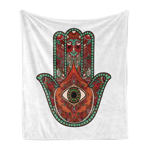 Evil Eye Soft Flannel Fleece Throw Blanket, Vintage Bohemian Style Colorful Hamsa with All Seeing Eye, Cozy Plush for Indoor and Outdoor Use, 50" x 60", Multicolor, by Ambesonne