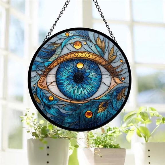 Evil Eye Stained Glass Suncatcher, Good Luck Gifts, Window Hanging, Indoor Decor, Lucky Gift, Large Evil Eye Decor, Amulet, Talisman 6 INCHES