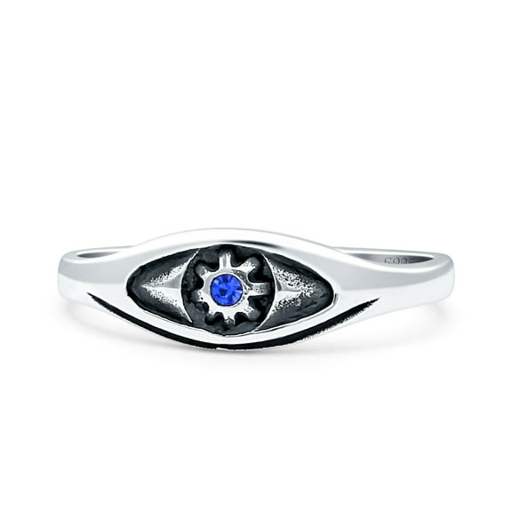 Evil Eye Star Thumb Blue Sapphire CZ Engagement Ring Band 925 Sterling Silver Size 4