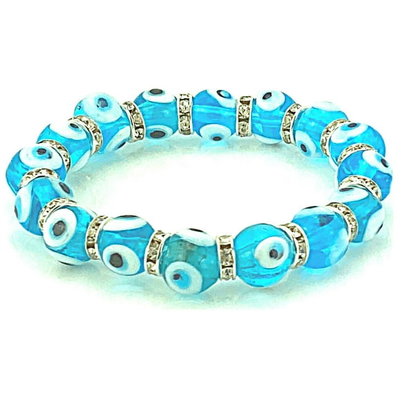 Evil Eye Stretch Bracelet Turkish Glass Bead Good Luck Gift Protection Charm Rondelle Crystal Spacer Light Blue