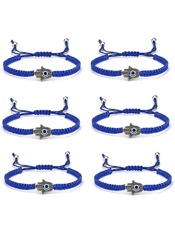 Evil Eye String Kabbalah Hamsa Hand Cord Bracelet Hand-Woven Adjustable Rope Fatima Hand Ancient Friendship Charm Anklet for Women Girl Protection Lucky Jewelry-Blue Hand