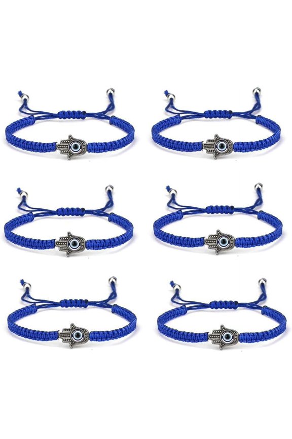 Evil Eye String Kabbalah Hamsa Hand Cord Bracelet Hand-Woven Adjustable Rope Fatima Hand Ancient Friendship Charm Anklet for Women Girl Protection Lucky Jewelry-Blue Hand