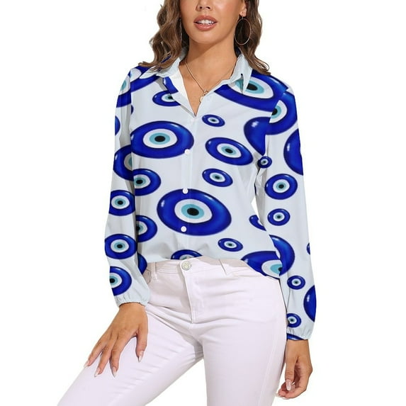Evil Eye Symbol Long Sleeve Blouse Woman Streetwear Casual Shirts Summer Oversize Woman Streetwear Clothing Birthday Present