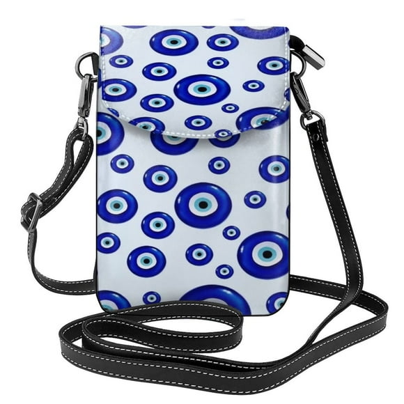 Evil Eye Symbol Pu Leather Crossbody Phone Bag Card Slots Flip Phone Purse With Adjustable Strap 7.6x4.9inch