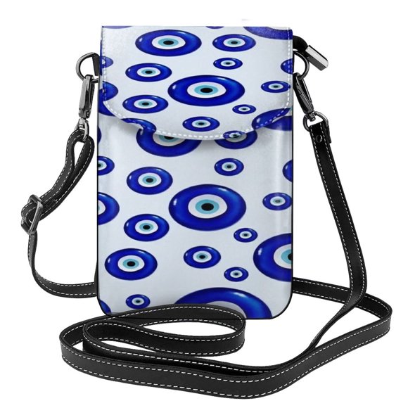 Evil Eye Symbol Vintage Women Soft Pu Leather Cellphone Purse Wallet Handbag Small Crossbody Shoulder Bag 7.6x4.9inch