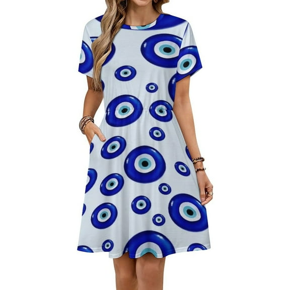 Evil Eye Symbol Women's Dress Short Sleeve Summer Sundress Summer Women Clothes