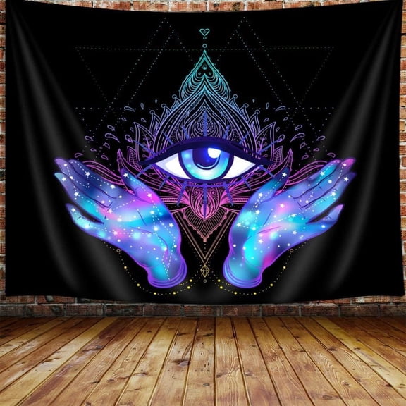 Evil Eye Tapestry, Psychedelic Purple Third 3rd Eye Tapestry Wall Hanging for Men Bedroom, Cool Black Light Spiritual Psychic Hamsa Hand Tapestries Poster Blanket College Dorm Home Decor 40X30Inches