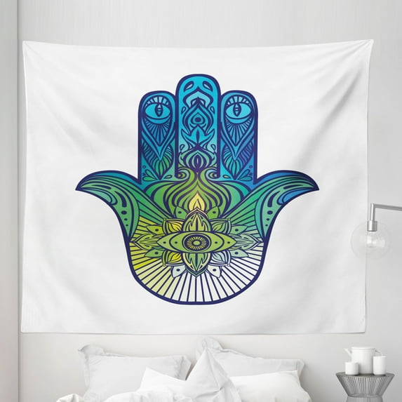 Evil Eye Tapestry, Vibrant Colors Culture Oriental, Fabric Wall Hanging Decor for Bedroom Living Room Dorm, 5 Sizes, Blue Green Yellow, by Ambesonne