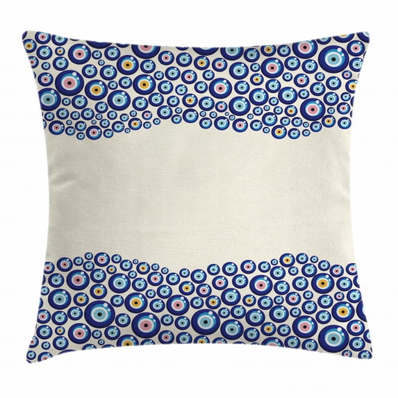Evil Eye Throw Pillow Cushion Cover, Energetic Border Framework Design with All Seeing Eyes Good Luck Talisman, Decorative Square Accent Pillow Case, 18 X 18 Inches, Blue Pink Yellow, by Ambesonne