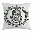 thumbnail image 1 of Evil Eye Throw Pillow Cushion Cover, Hamsa Hand Drawn Symbol with Evil Eye in Mandala Ethnic Amulet Mehndi Style, Decorative Square Accent Pillow Case, 20 X 20 Inches, Black and White, by Ambesonne, 1 of 2