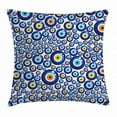 thumbnail image 1 of Evil Eye Throw Pillow Cushion Cover, Traditional Turkish Charm Luck Sign Pattern Vivid Bead Figures Graphic, Decorative Square Accent Pillow Case, 18 X 18 Inches, Blue Orange Yellow, by Ambesonne, 1 of 2