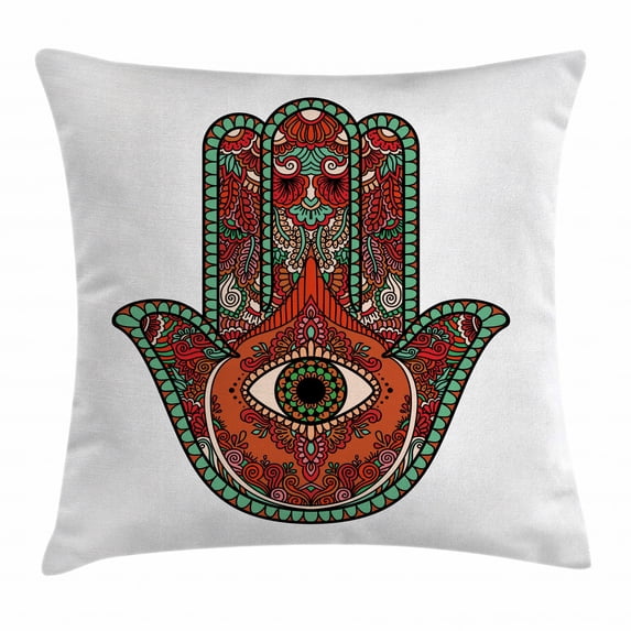 Evil Eye Throw Pillow Cushion Cover, Vintage Bohemian Style Colorful Hamsa Figure with All Seeing Eye Religion Talisman, Decorative Square Accent Pillow Case, 16 X 16 Inches, Multicolor, by Ambesonne