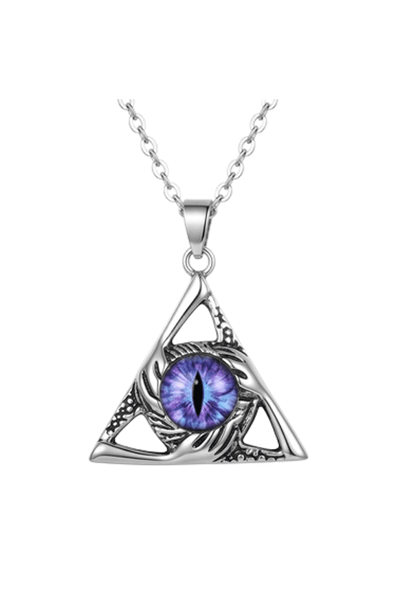 Evil Eye Triangle Pendant Necklace Stainless Steel 18 Inch Cable Chain Mystical Gothic Jewelry Gift Accessory