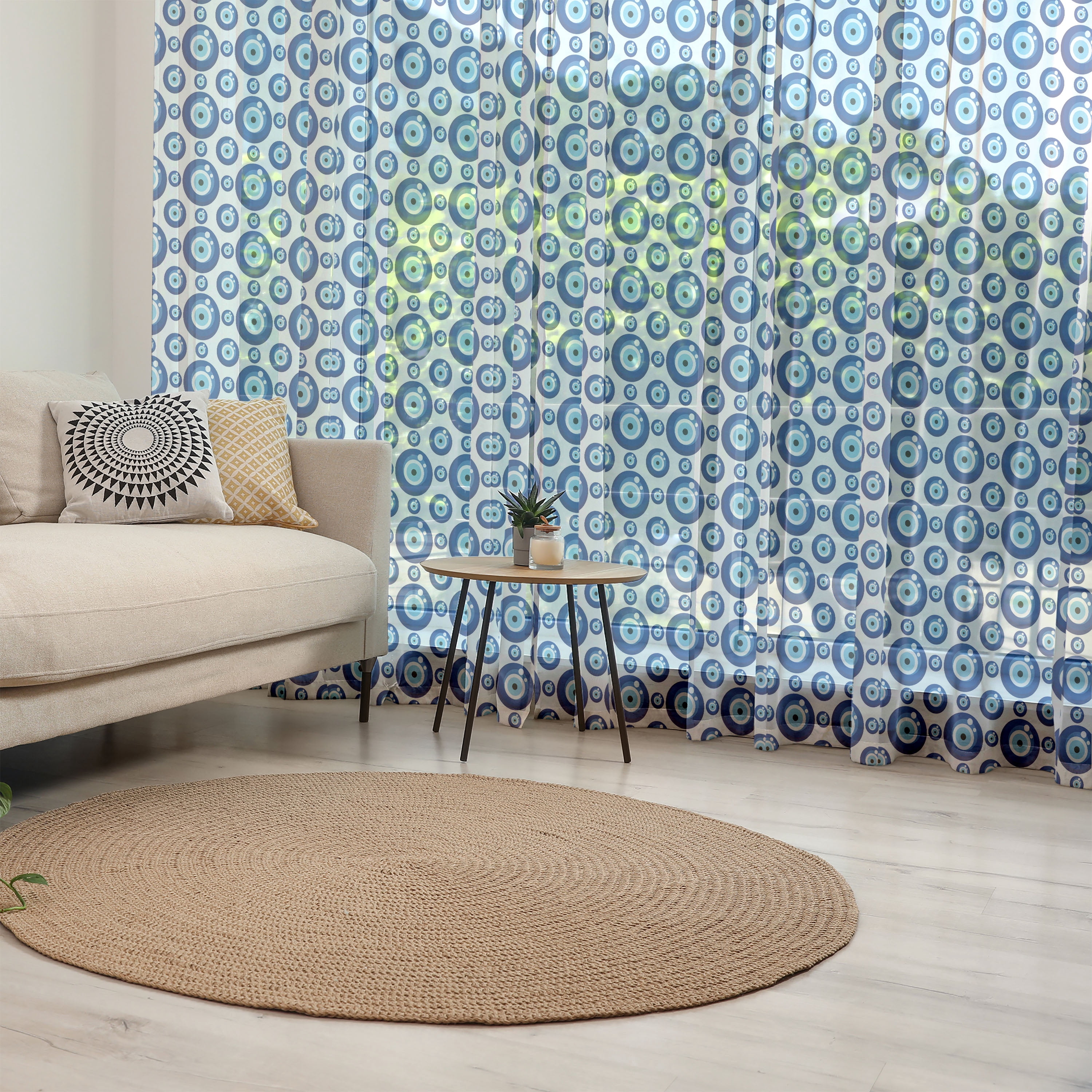 Evil Eye Tulle Curtains with Rod Pocket, Symmetrical Pattern All Seeing ...