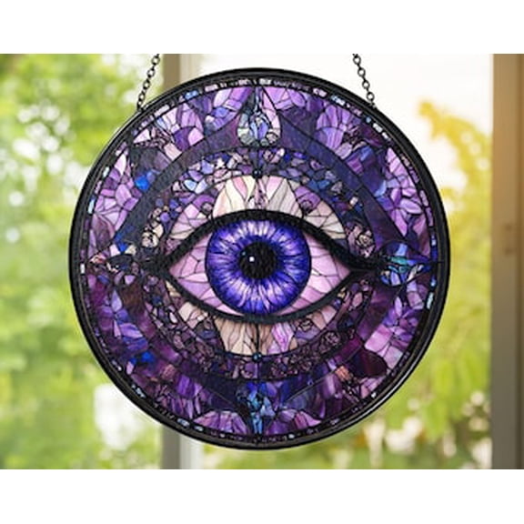 Evil Eye Wall Hanging, Evil Eye Suncatcher Window Hanging – Protective Crystal Ornament for Home, Car, or Gift, Boho Rainbow Décor, 3.5 in