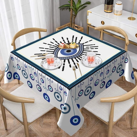 Evil Eye Waterproof Picnic Party Square Table Cloth Cover Decorations Fabric 60 X 60 Inches Square Tablecloth for 30-46 Inch Home Dining Room Kitchen Decor