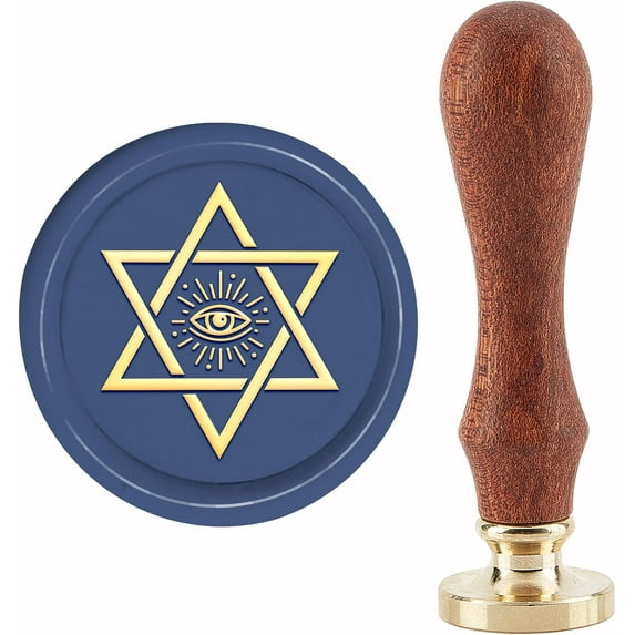 Evil Eye Wax Seal Stamp Illuminati Sealing Wax Stamps Hexagon 30mm Retro Vintage Removable Brass Stamp Head with Wood Handle for Wedding Invitations Packing