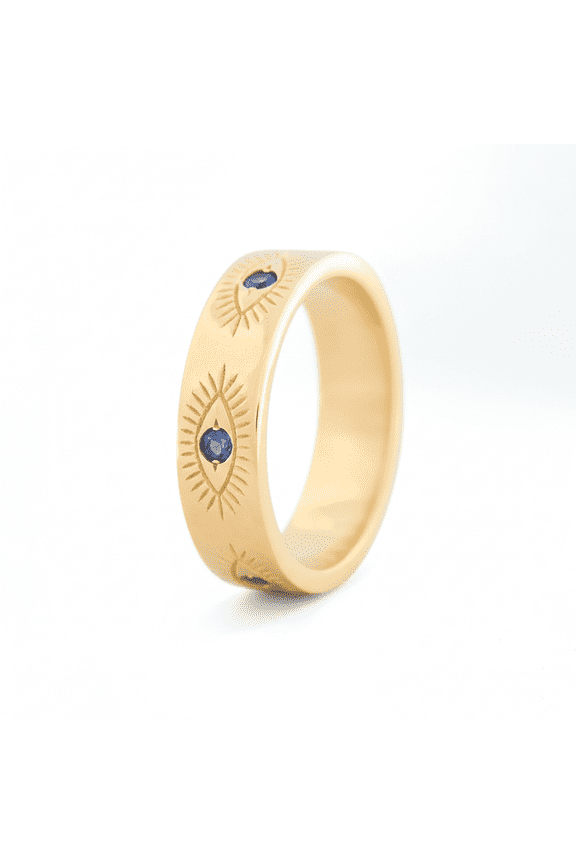 Evil Eyes Blue Sapphire Classic Ring, Thick Band Ring, Unique Design Ring, Stackable Ring, Engagement Ring, Antique Ring, Flush Set Ring, September Birthstone Ring.