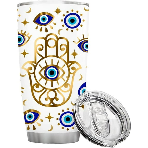 Evil Eyes Coffee Mug Insulated Tumblers Cup with Lid 20 oz | Stainless Steel Vacuum Tumbler Travel Iced Coffee Mugs | Best Birthday Mothers Day Gifts For Women Mom (Evil Eye)