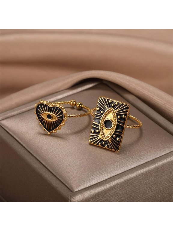 Evil Eyes Heart Shape Open Rings (Adjustable Ring,Set of 2)