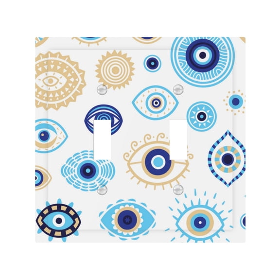 Evil Eyes Magic Talisman 2 Gang Switch Wall Plate Decorative Double Toggle Cover with 4 Painted Screws for Home & Commercial Use