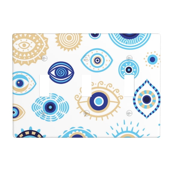 Evil Eyes Magic Talisman 3 Gang Light Switch Cover Decorative Triple Toggle Wall Plate for Kitchen Bedroom Bathroom Living Room Decor