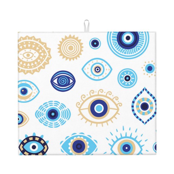 Evil Eyes Magic Talisman Kitchen Drying Mat 18x16 Inch Ultra Absorbent Countertop Mat Foldable with Hanging Loop