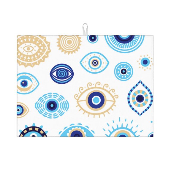 Evil Eyes Magic Talisman Large Kitchen Drying Mat 18x24 Inch Ultra Absorbent Dish Drying Mats Foldable Countertop Protector