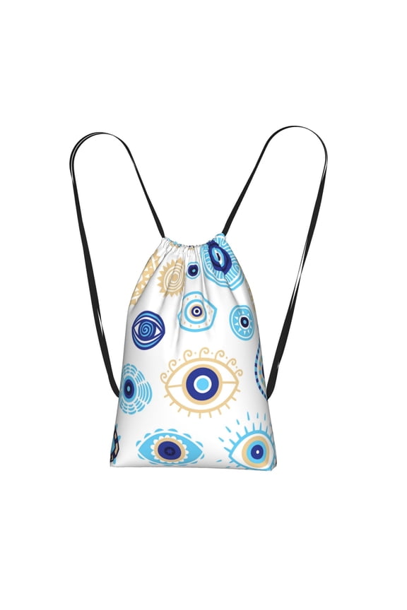 Evil Eyes Magic Talisman Packable Drawstring Backpack, Lightweight Foldable Cinch Storage Bag for Gym Travel Shopping