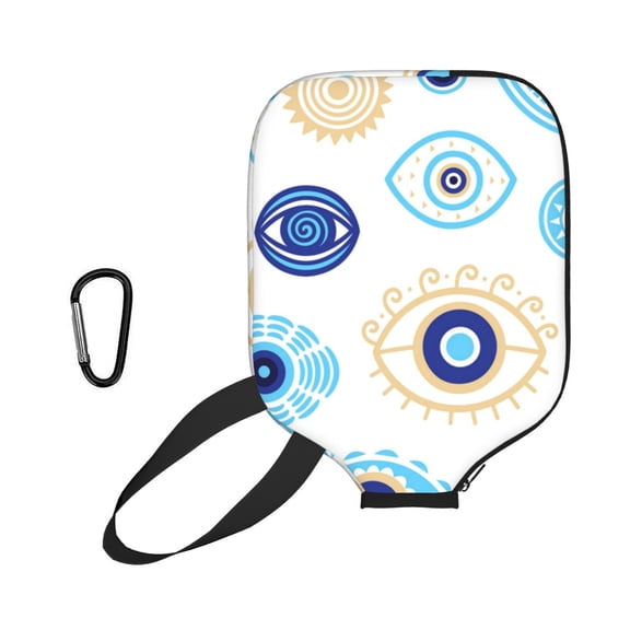 Evil Eyes Magic Talisman Pickleball Paddle Cover with External Mesh Pocket, Universal Protective Paddle Sleeve for Most Paddles