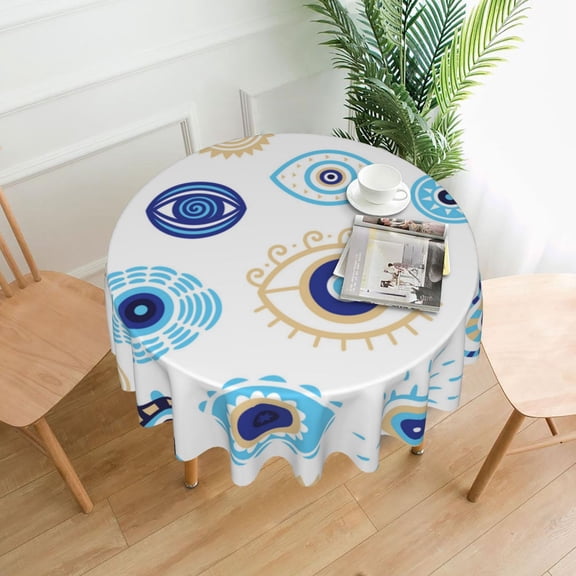 Evil Eyes Magic Talisman Tablecloths Round 60 inch Fabric Table Cloth Cover for Dining Kitchen Wedding Party