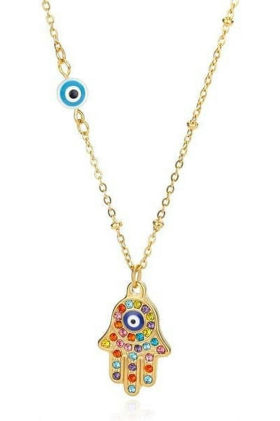 Evil Eye Necklace for Women,Zircon Hand of Fatima Choker Necklace