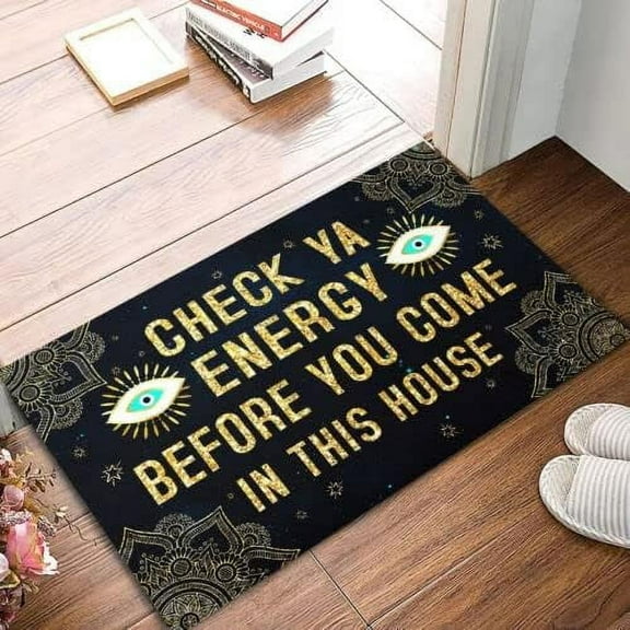 Evil Eyes Rubber Base Doormat, Check Ya Energy Before You Come in This House,Non Slip Backing Door Mat for Garden Kitchen 17X30 in