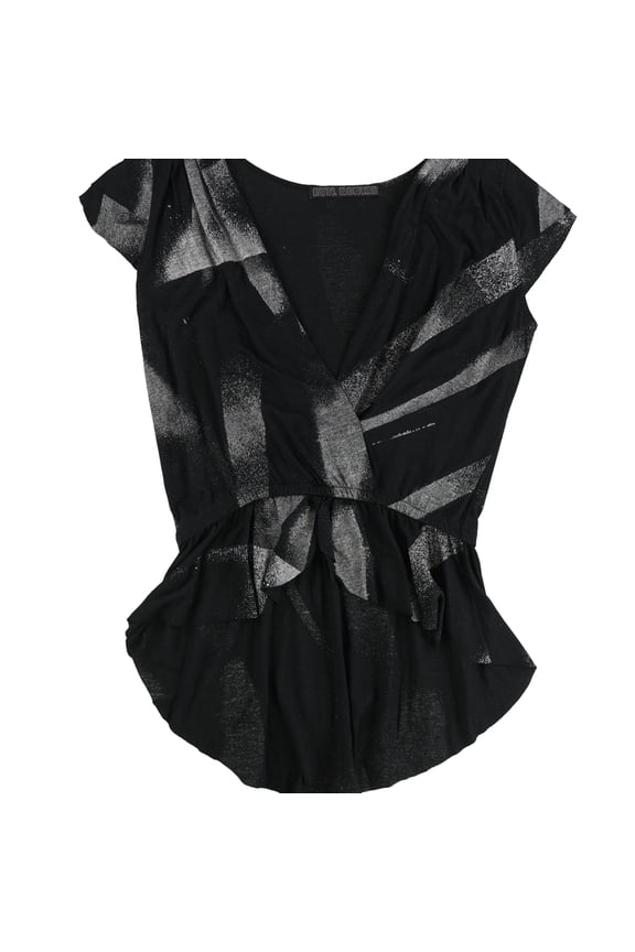 Evil Genius Womens Glitter Pattern Peplum Blouse, Black, Large