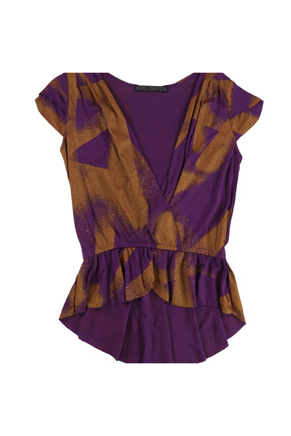 Evil Genius Womens Glitter Pattern Peplum Blouse, Purple, Large