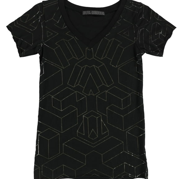 Evil Genius Womens Metallic 3D Shapes Graphic T-Shirt, Black, Small