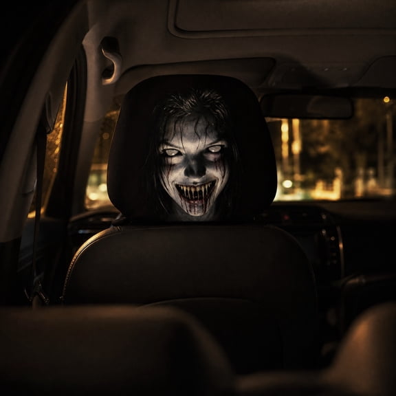 Evil Ghost Dark Style Car Headrest Cover, Gothic Interior Seat Accessory, Comfortable Neck Support Headrest, Durable Automotive Decor, Stylish Car Interior Accent