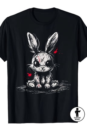 Evil Horror Bunny Rabbit Creepy Cute Alt Goth Grunge Demon T-Shirt,Casual and trendy men, round neck high street pure short-sleeved T-shirt,fashion T-shirt,Casual WearPattern Print Crew Neck T-Shirt