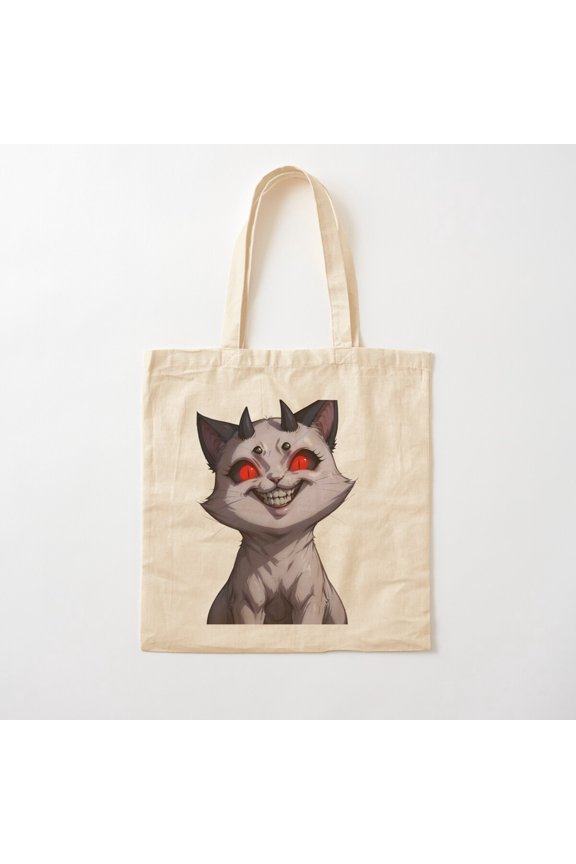 Evil Little Demon Cat Cutie Canvas Tote Bags, Reusable Shopping Bag