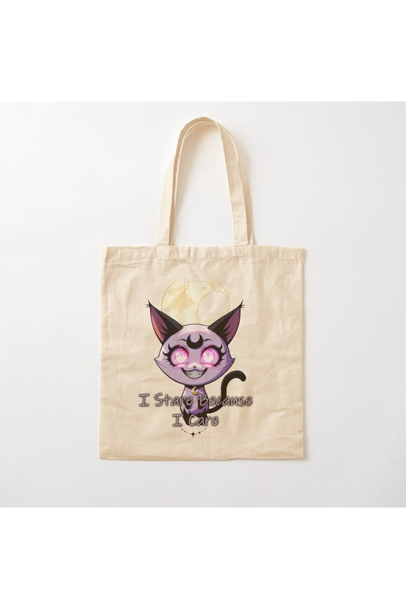 Evil Little Demon Cat Design Canvas Tote Bags, Reusable Shopping Bag