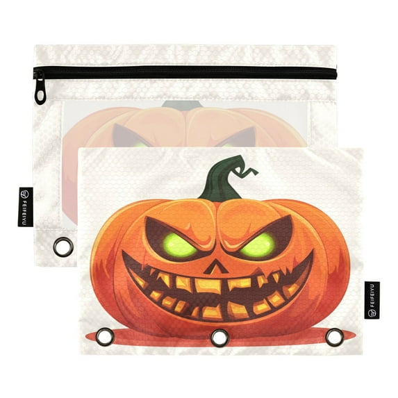 Evil Pumpkin 2 Pack Pencil Pouch for 3 Ring Binder Smooth Zipper Folders with Pockets Clear Window Pencil Case