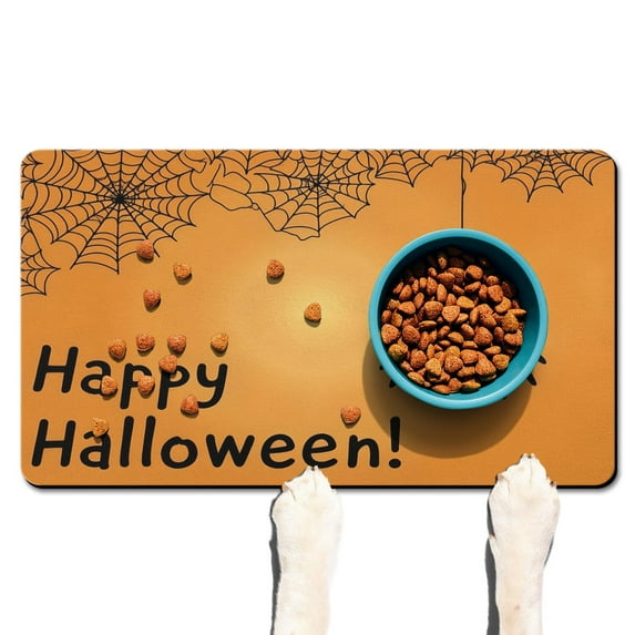 Evil Pumpkin Ghost Dog Food Mats for Floors Happy Halloween Absorbent No-Slip 17x30 Inch Cat Food Mat Cat Feeding Mat EcoFriendly Durable Pet Placemat