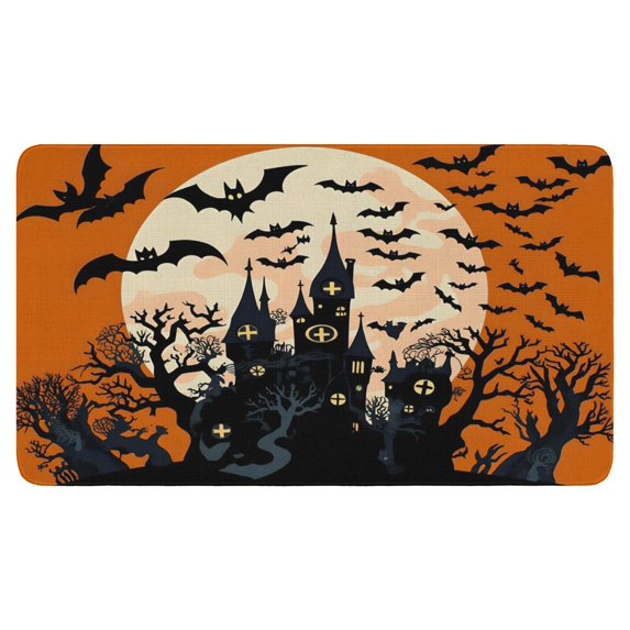 Evil Pumpkin Ghost Front Door Mat,Home Decor Happy Halloween Floor Entryway Rug 17x30 Inch Floor Mat for Outdoor Entrance Entry Entryway