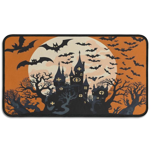 Evil Pumpkin Ghost Non Slip Door Mat - Innovative Design 30x17 Inch Happy Halloween Protection Throw Rugs Layered Door Mats for Entryway Porch Entryway Kitchen