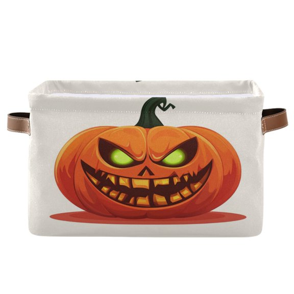 Evil Pumpkin Storage Bins with Handle Fabric Organizer Basket Foldable Box 1 Pack 14.2x10.2x8.3