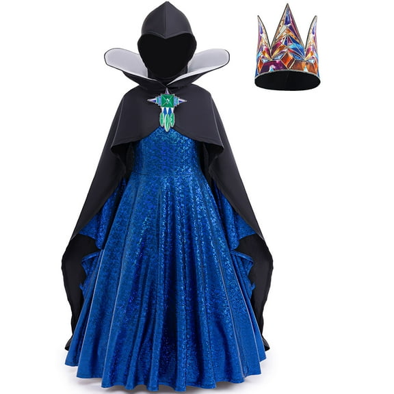 Evil Queen Costume Set for Girls with Crown Cape Halloween Outfits, Little Girsl 4-10 Year
