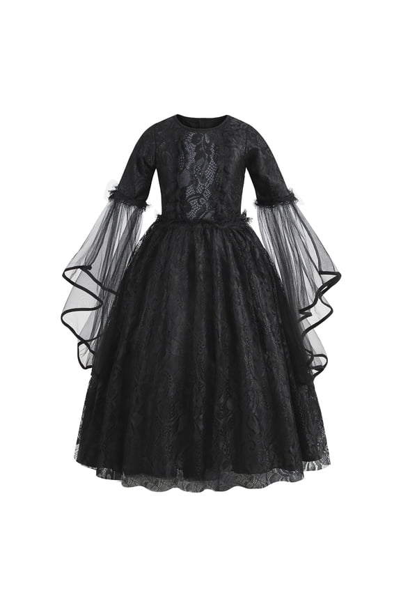 Evil Queen Costume for Girls Lace Devil Ghost Tulle Birthday Dress up, 3-9Y