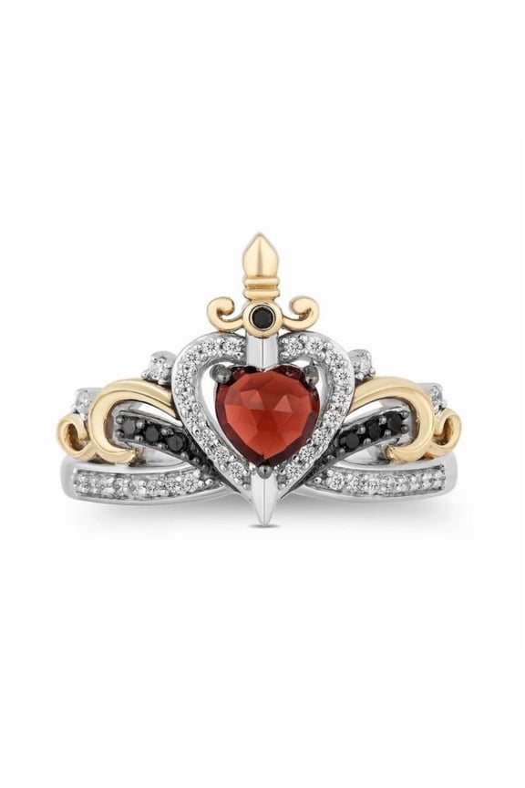 Evil Queen Ring – Red Heart Garnet & Diamond Wedding Ring in 925 Sterling Silver | Handcrafted Halloween Jewelry for Wome